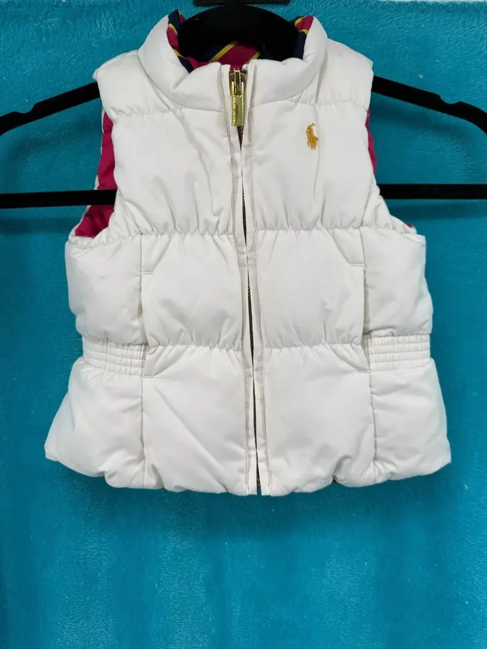 Ralph Lauren Baby Girl Reversible Puffer Vest 18M White Pink Down Filled Polo
